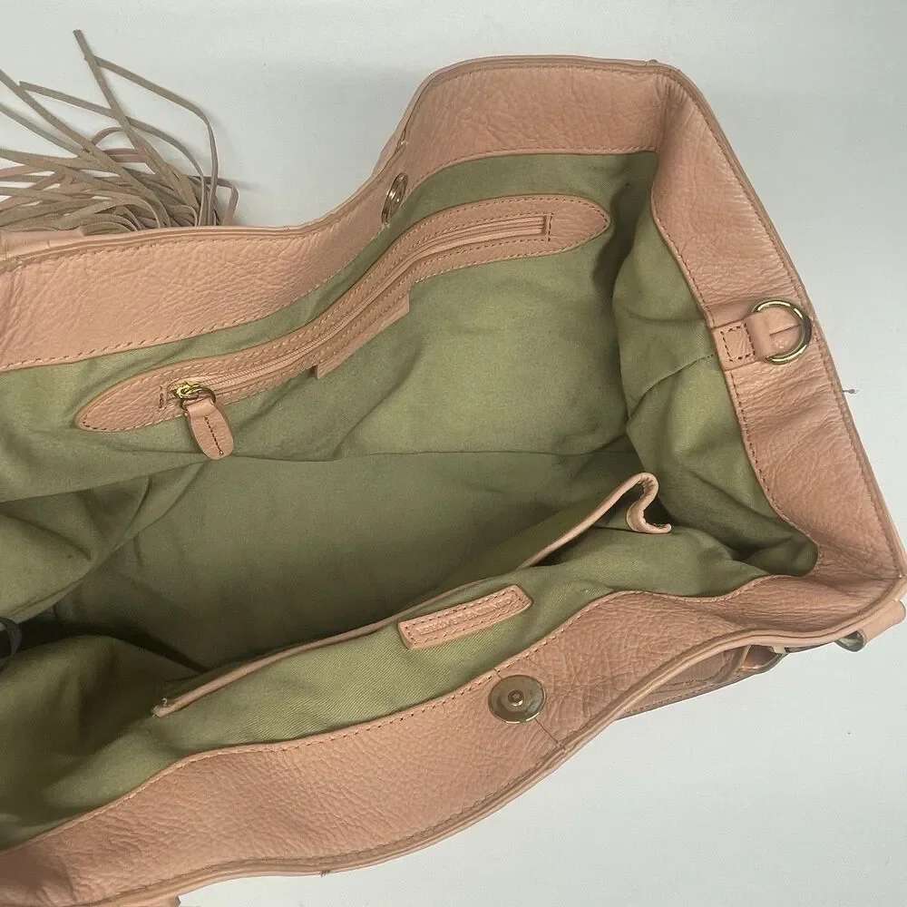 Got It Love It GILI Peach Genuine Pebbled Leather Roma 2 Leather Tote w/ Tassel